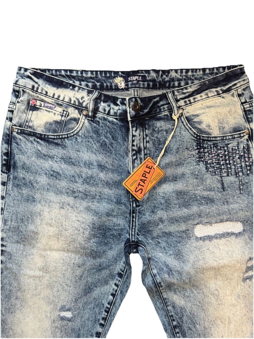 Staple Jeans Mens 36 Light Wash Pigeon Denim Skinny Stretch Work Clothes NWT
